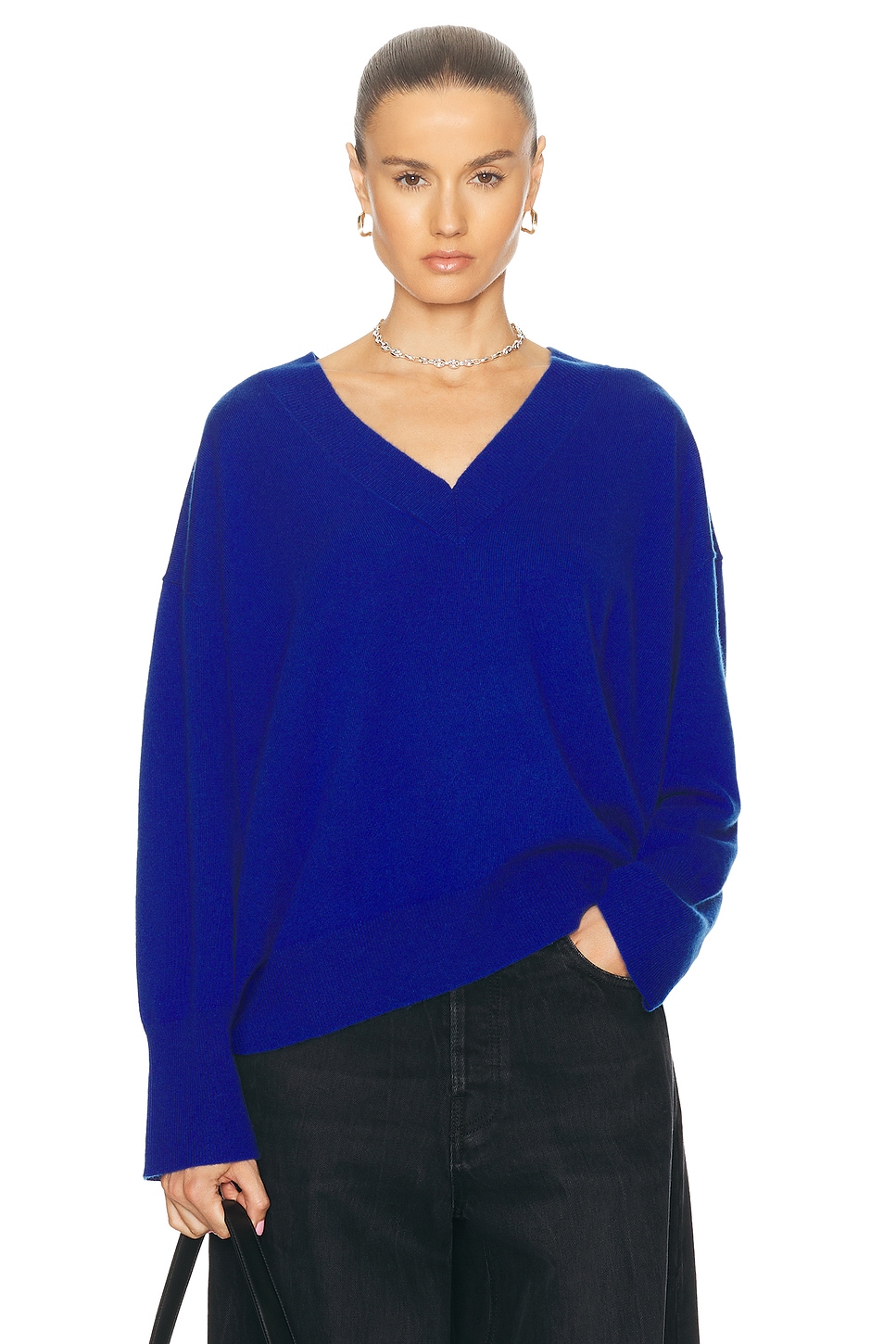 Image 1 of SABLYN Nylah B Slouchy V-neck Pullover Sweater in Lapis