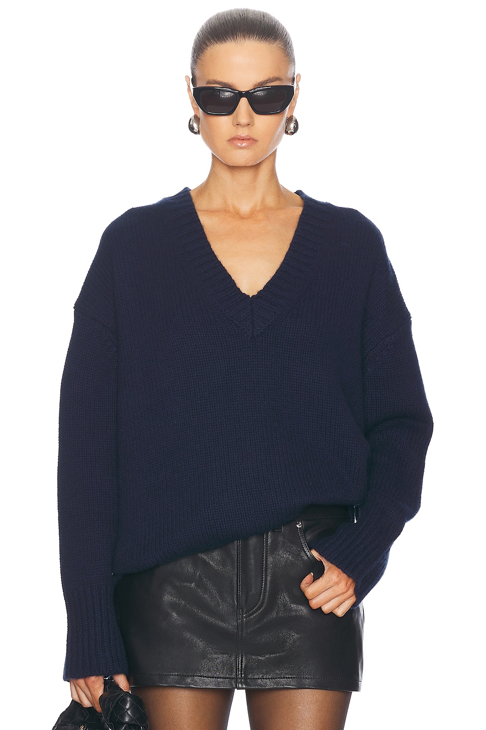 Shop Sablyn Nylah Boyfriend V Neck Sweater In Midnight Navy