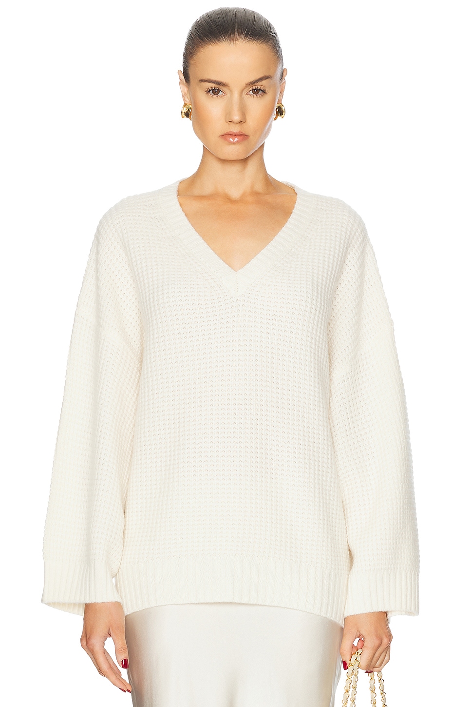 Linden Slouchy V Neck Sweater in Cream