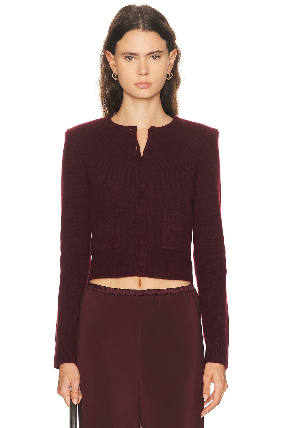 Image 1 of SABLYN Emilia Shoulder Pad Cardigan in Bordeaux