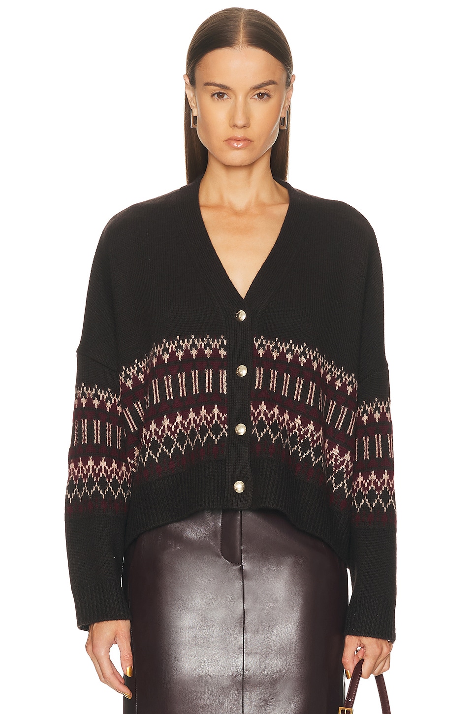 Sablyn Elliot B Boxy Cropped Fairisle Cardigan In Black