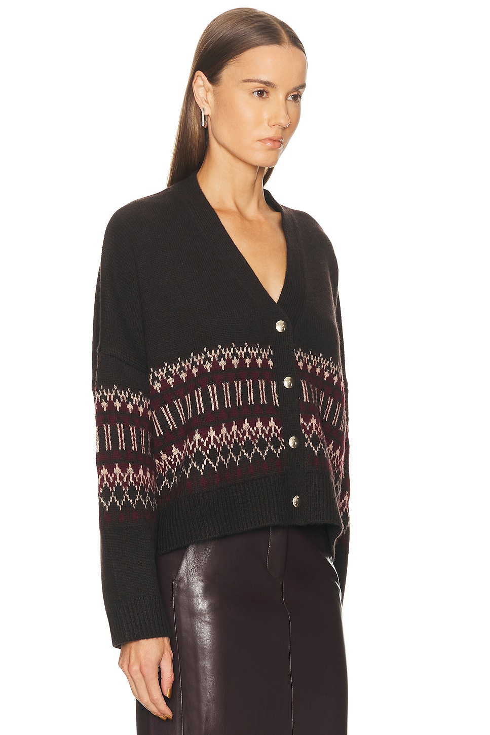 Sablyn Elliot B Boxy Cropped Fairisle Cardigan In Black