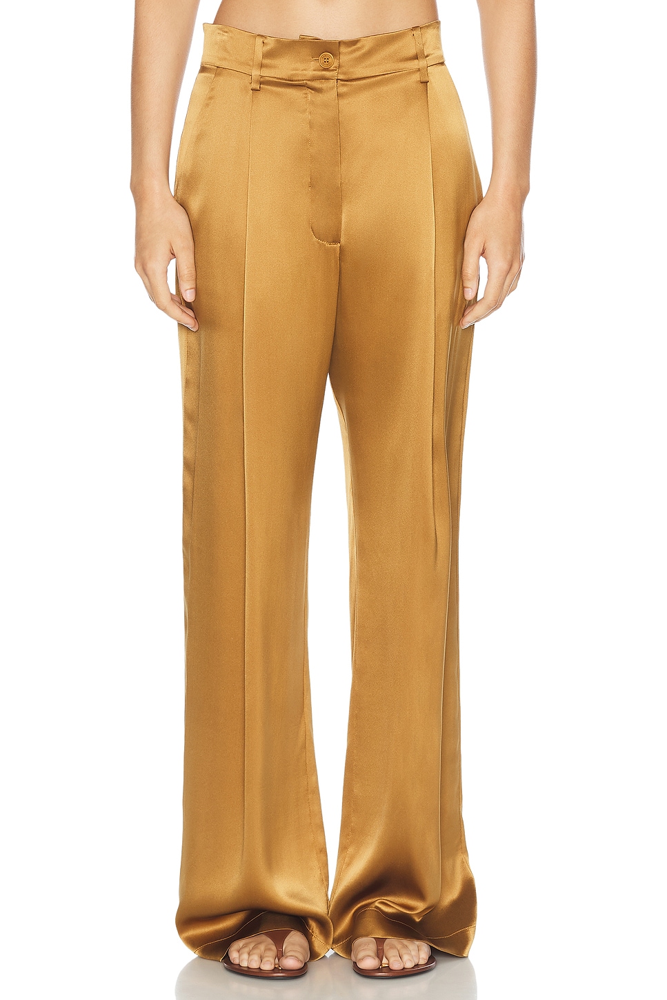 Shop Sablyn Emerson High Rise Pleated Pant In Matte Gold