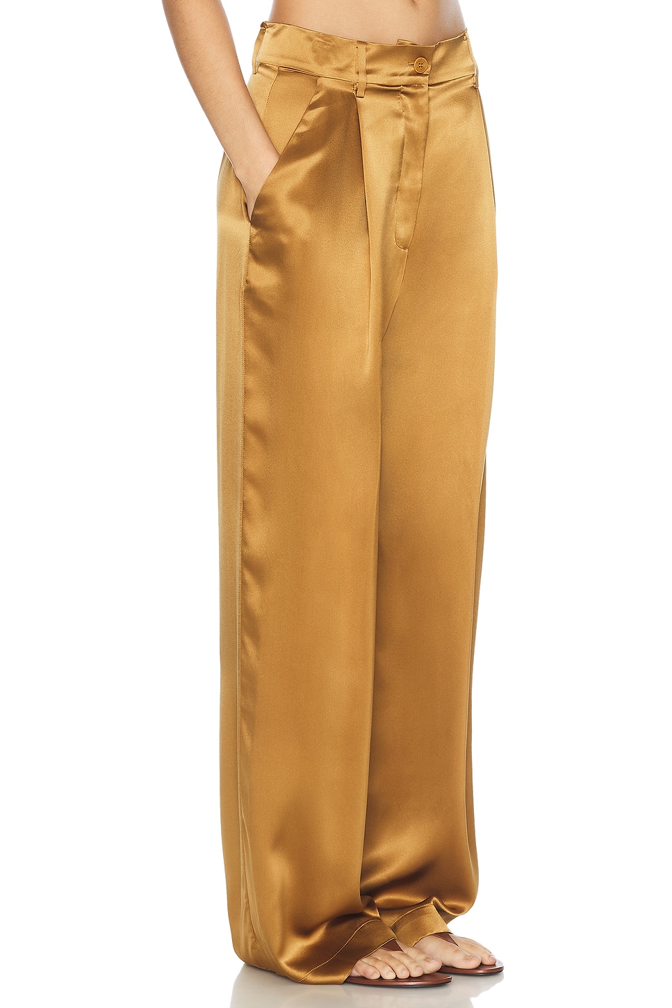 Shop Sablyn Emerson High Rise Pleated Pant In Matte Gold