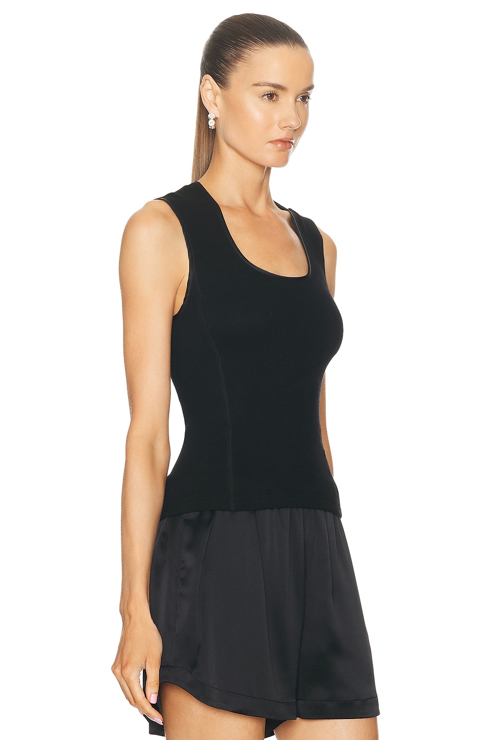 Shop Sablyn Sabrina Fitted Scoop Neck Tank Top With Seaming In Black