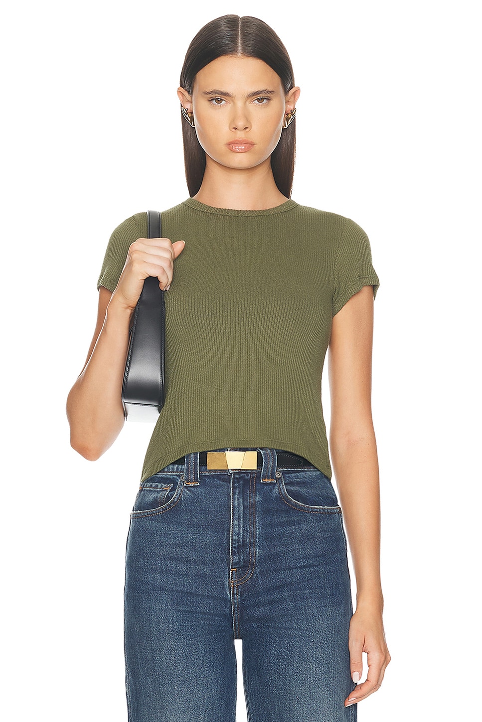Image 1 of SABLYN Yael Cropped Crew Neck Baby Tee Top in Olive