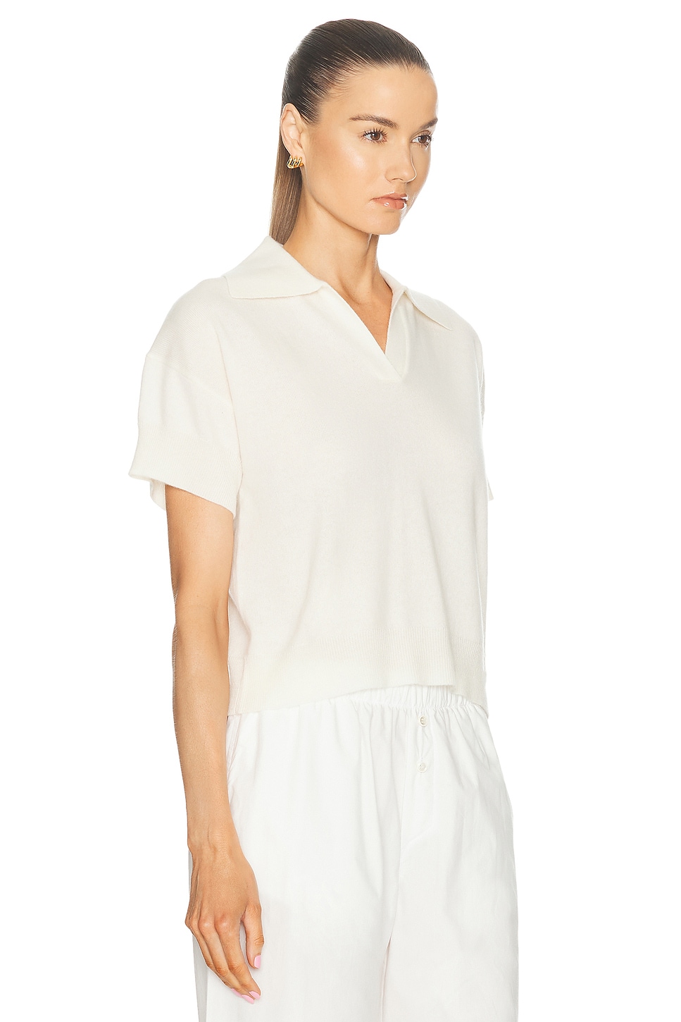 Shop Sablyn Mirabelle Relaxed Short Sleeve Polo Top In Gardenia