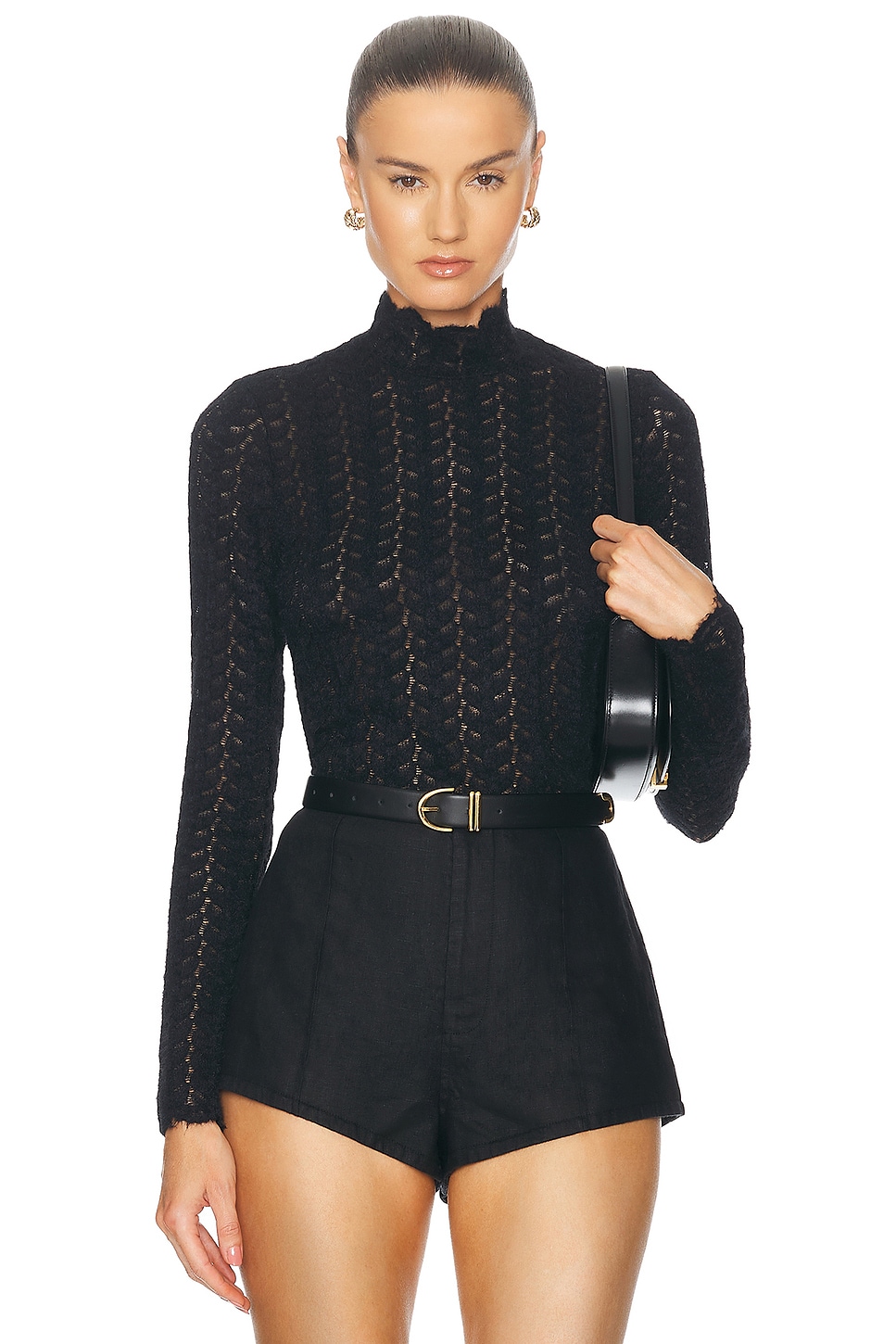 Image 1 of SABLYN Hailey B Cropped Mock Neck Longsleeve Top in Black