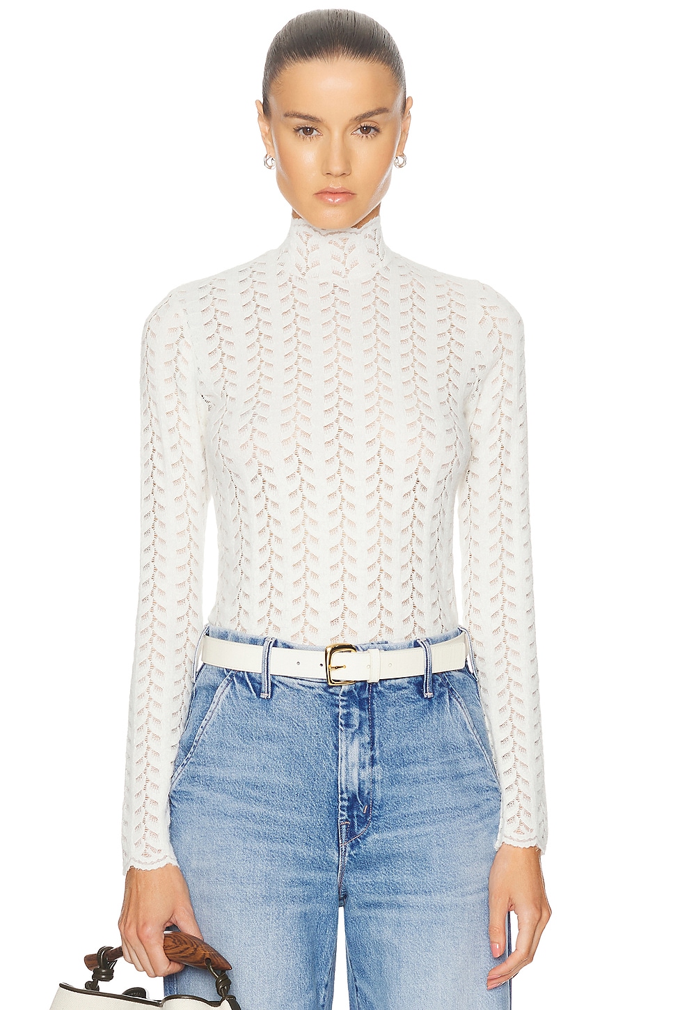 Image 1 of SABLYN Hailey B Cropped Mock Neck Longsleeve Top in Gardenia