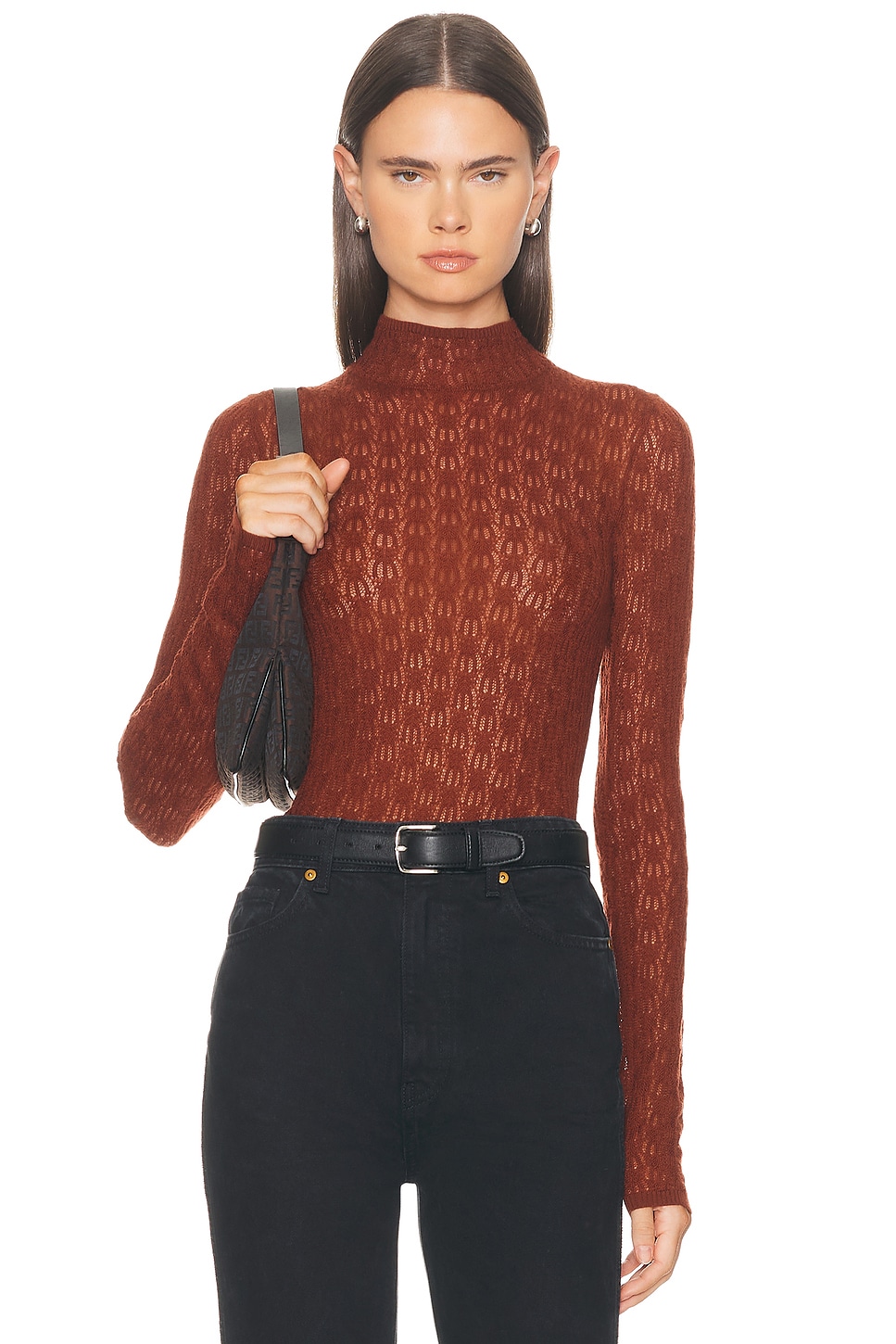 Sablyn Rhea Longsleeve Mock Neck Top In Brown