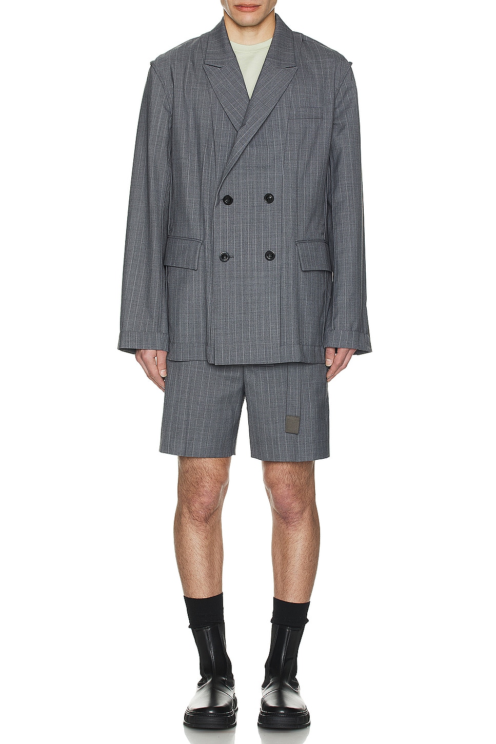Image 1 of Sacai Chalk Stripe Shorts in Gray