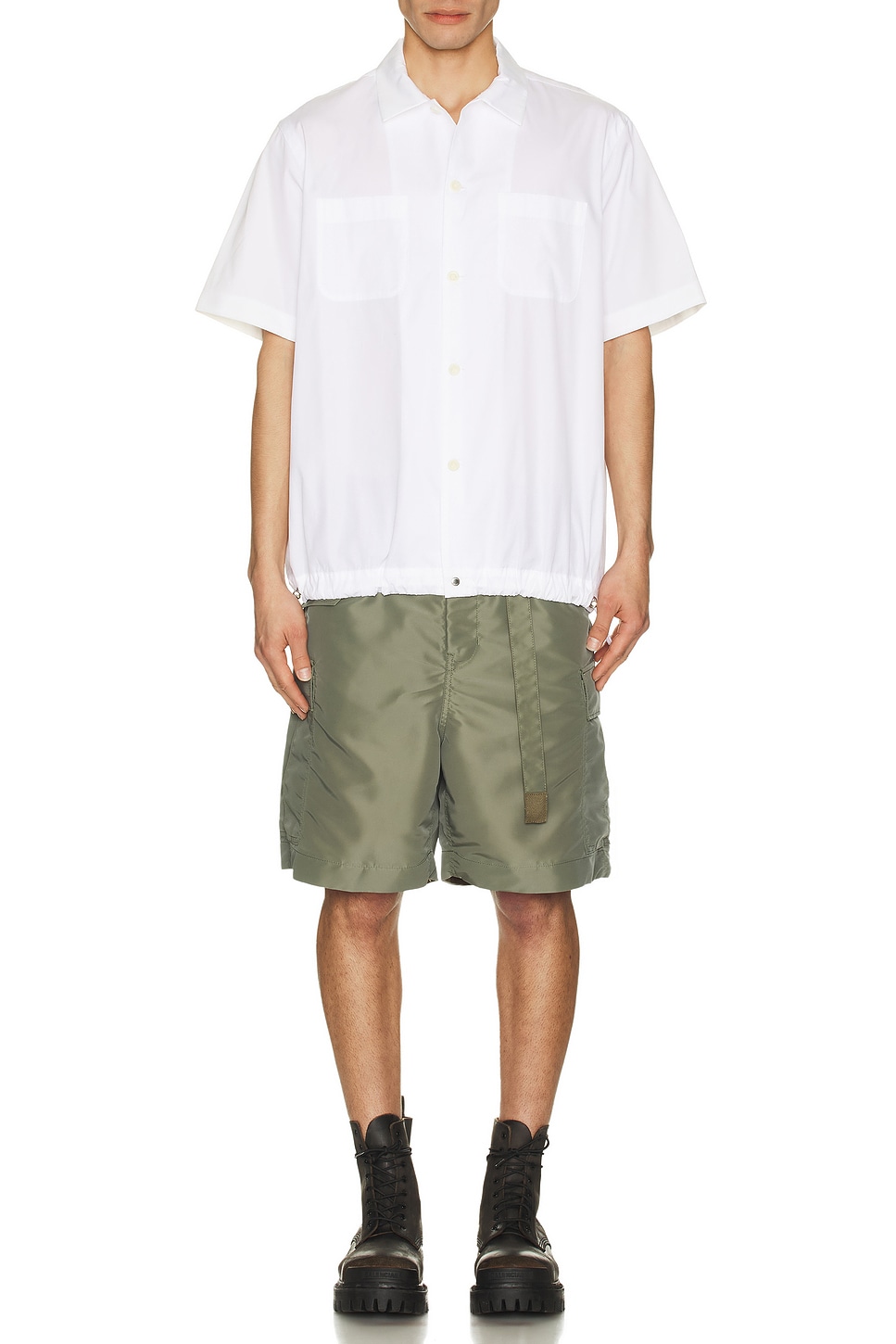 Image 1 of Sacai Nylon Twill Shorts in Khaki