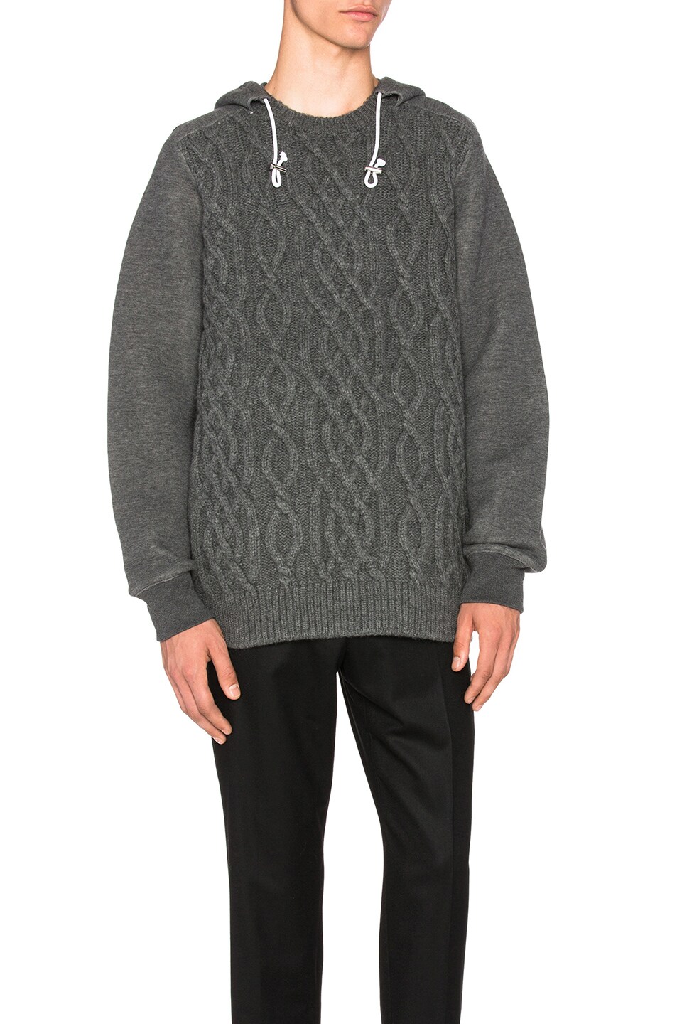 Image 1 of Sacai Cable Knit Wool Hoodie in Grey