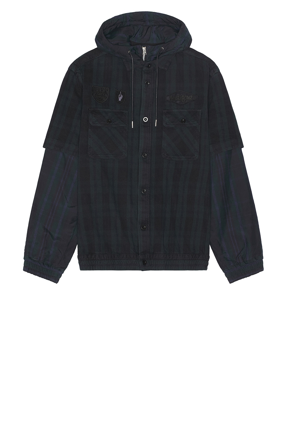 Image 1 of Sacai Gonz Multi Patch Plaid Hoodie in Black