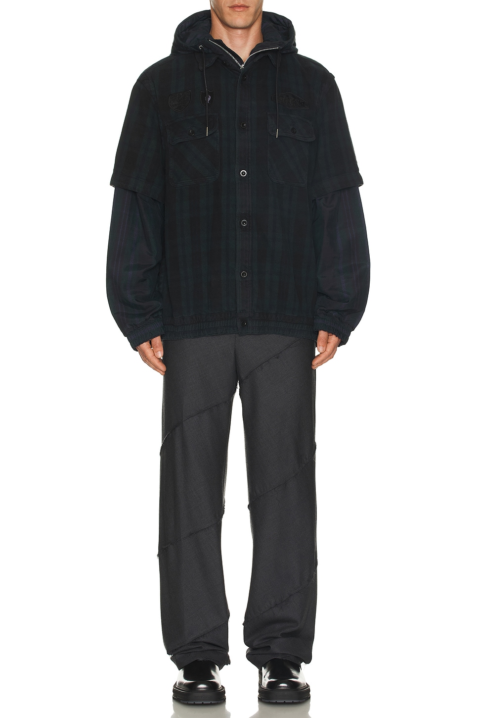 Image 1 of Sacai Gonz Multi Patch Plaid Hoodie in Black