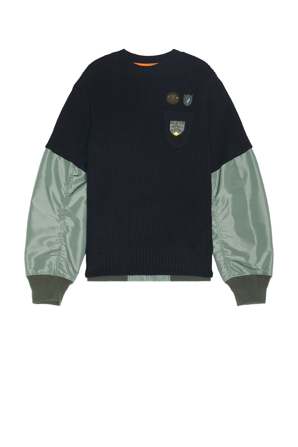 Image 1 of Sacai Gonz Multi Patch Nylon Twill & Knit Sweater in Navy & B Khaki