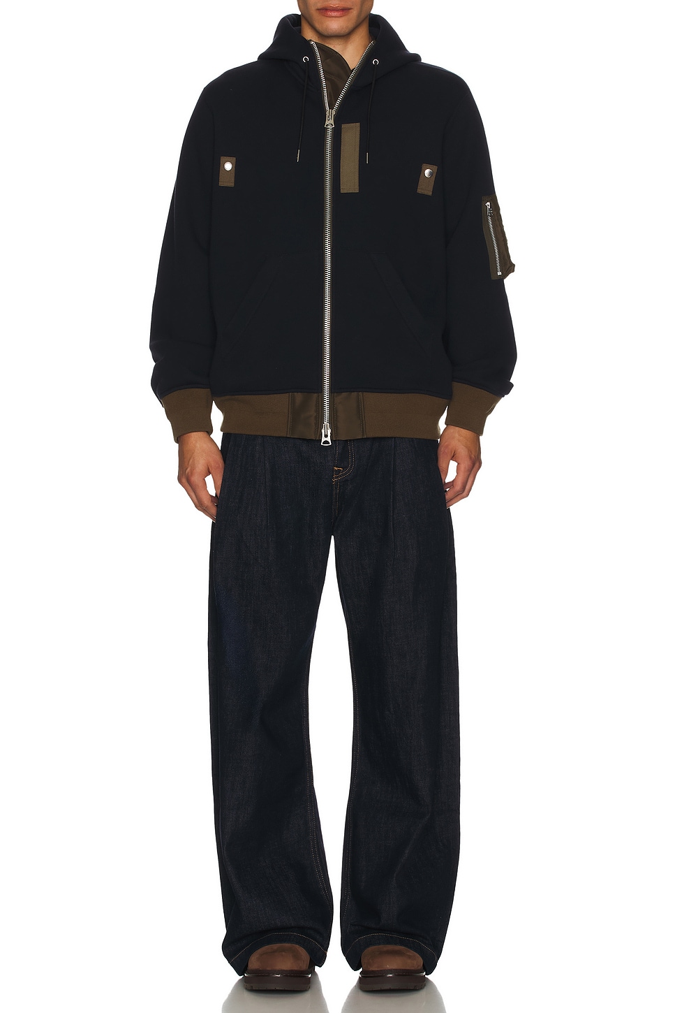 Image 1 of Sacai Sponge Sweat Hoodie in Navy & Dark Khaki
