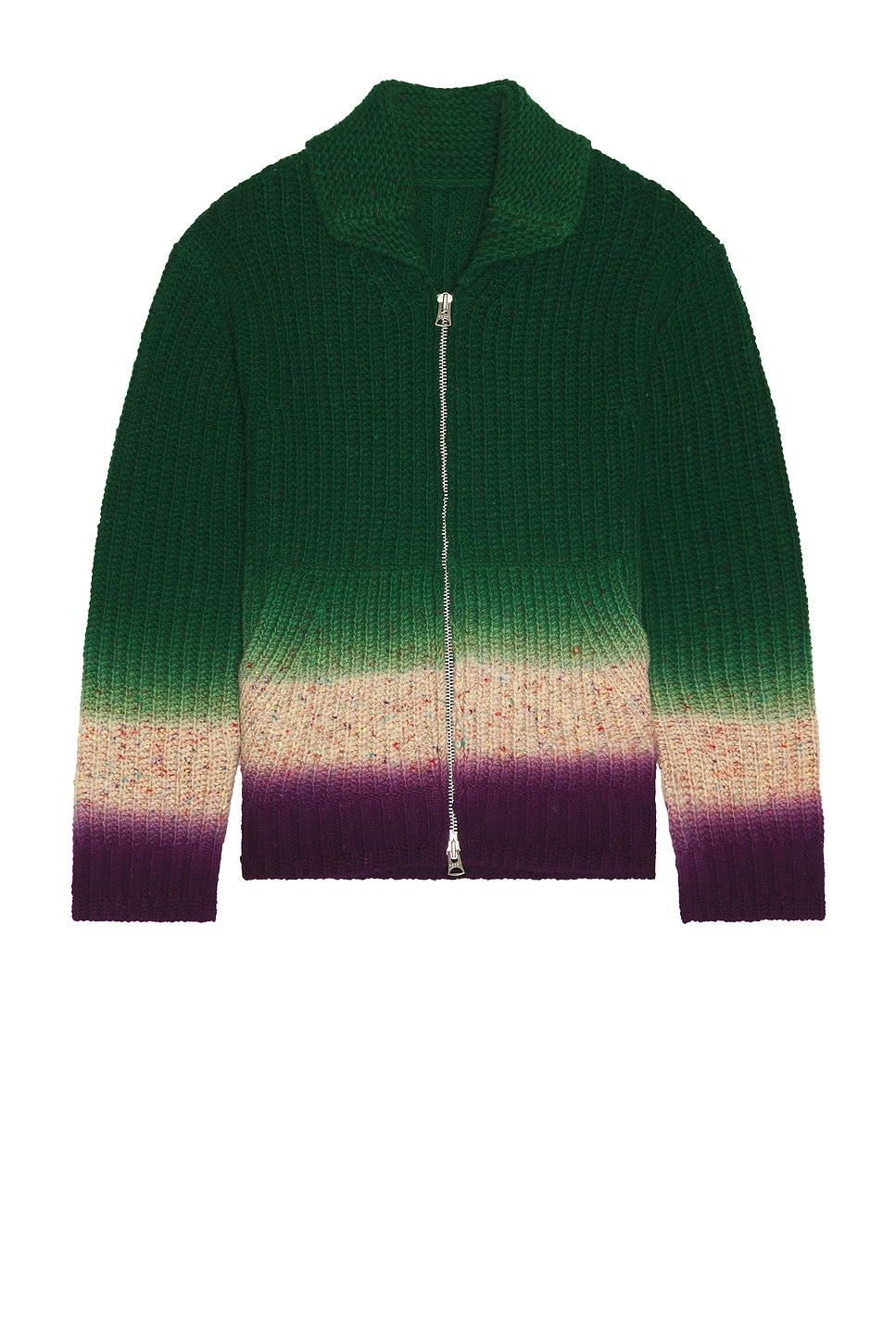 Sacai Ribbed-knit Wool Zip-up Cardigan In Green
