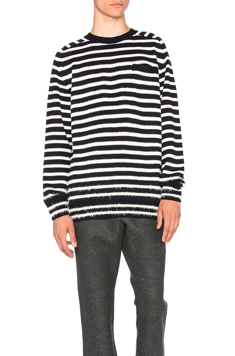 Image 1 of Sacai Striped Sweater in Navy & Off White