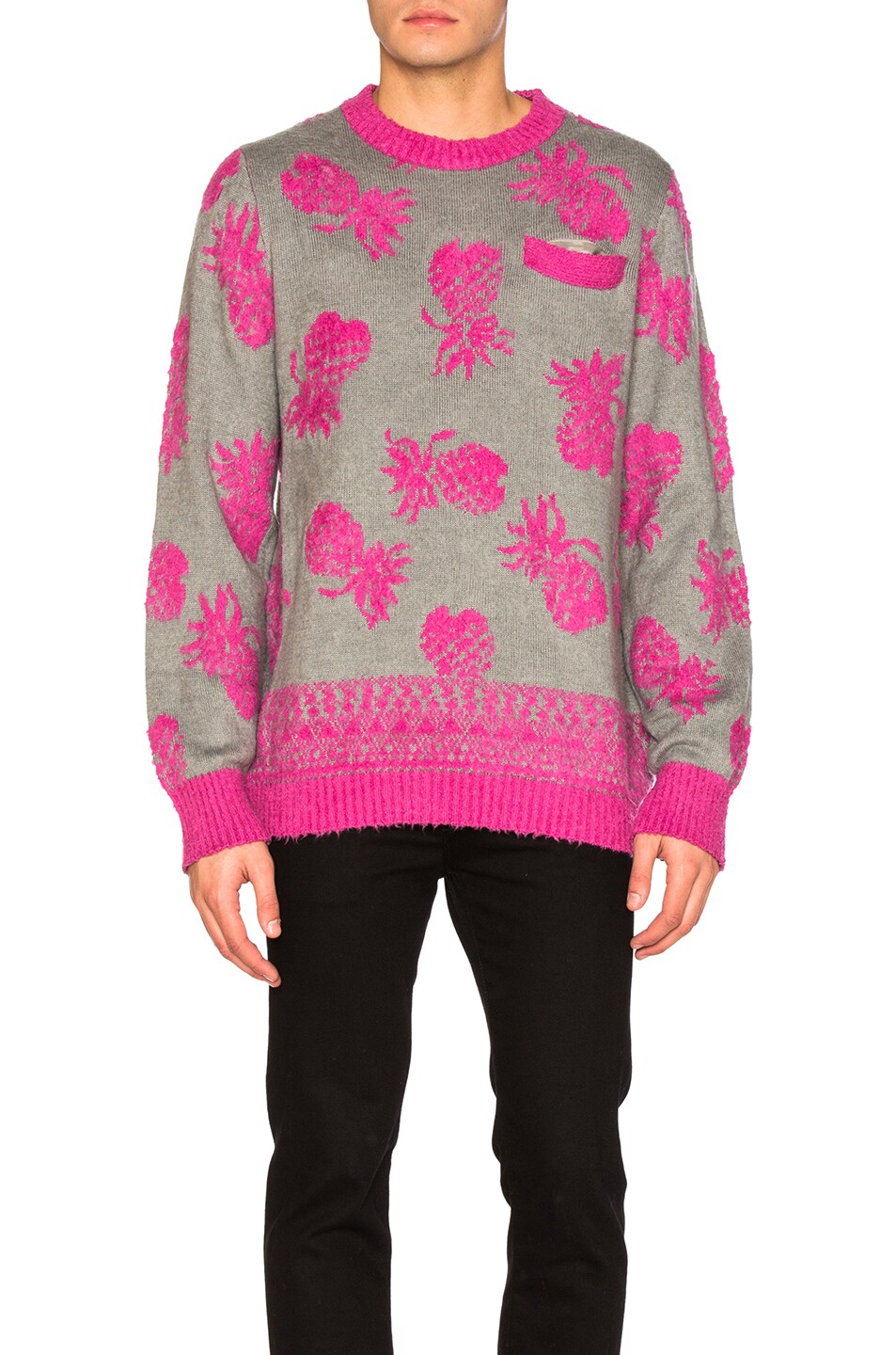 Image 1 of Sacai Pineapple Knit Pullover in Grey & Pink