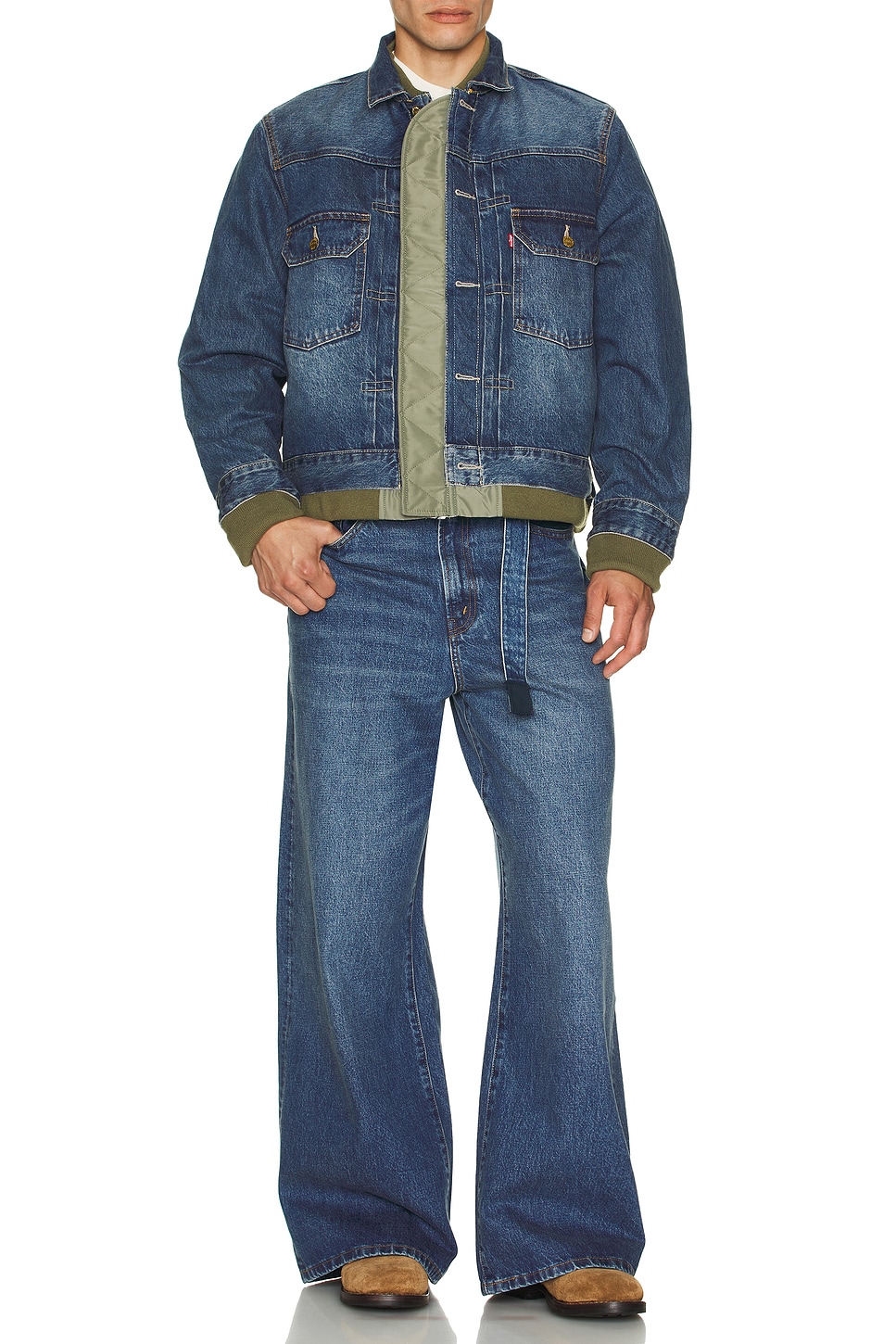 Image 1 of Sacai x Levi's Denim x Nylon Twill Reversible Blouson in Blue & Khaki