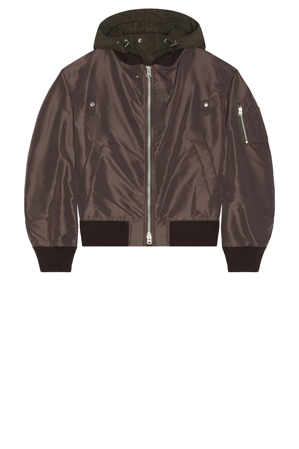 Image 1 of Sacai Nylon Twill X Grosgrain Blouson in Brown & Khaki