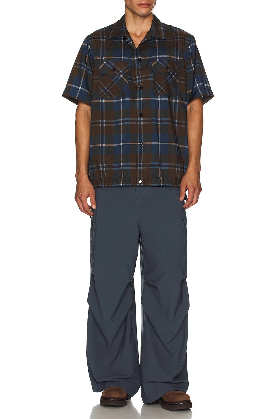 Image 1 of Sacai Plaid Shirt in Brown & Blue