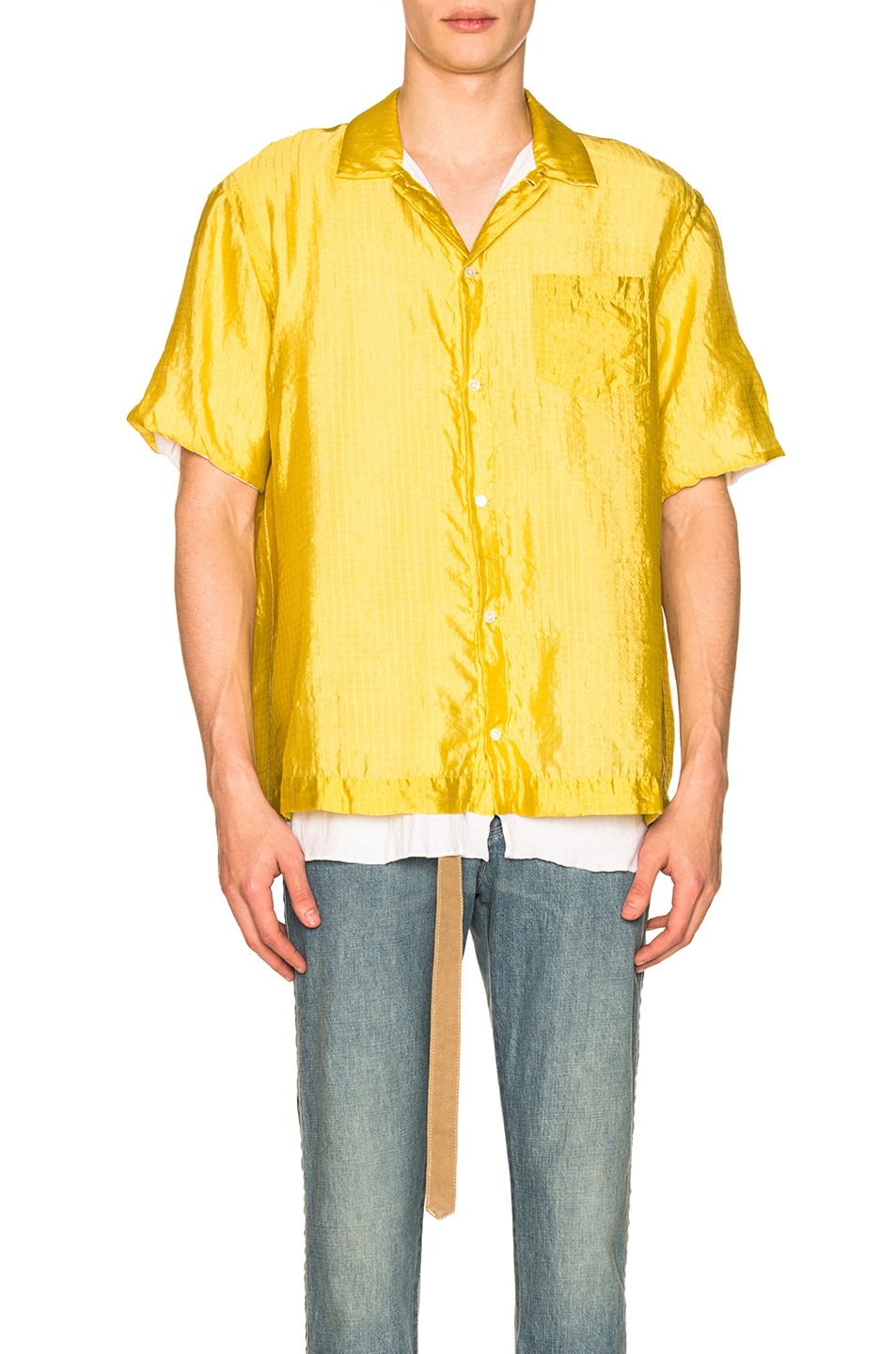 Image 1 of Sacai Silk Grid Shirt in Yellow