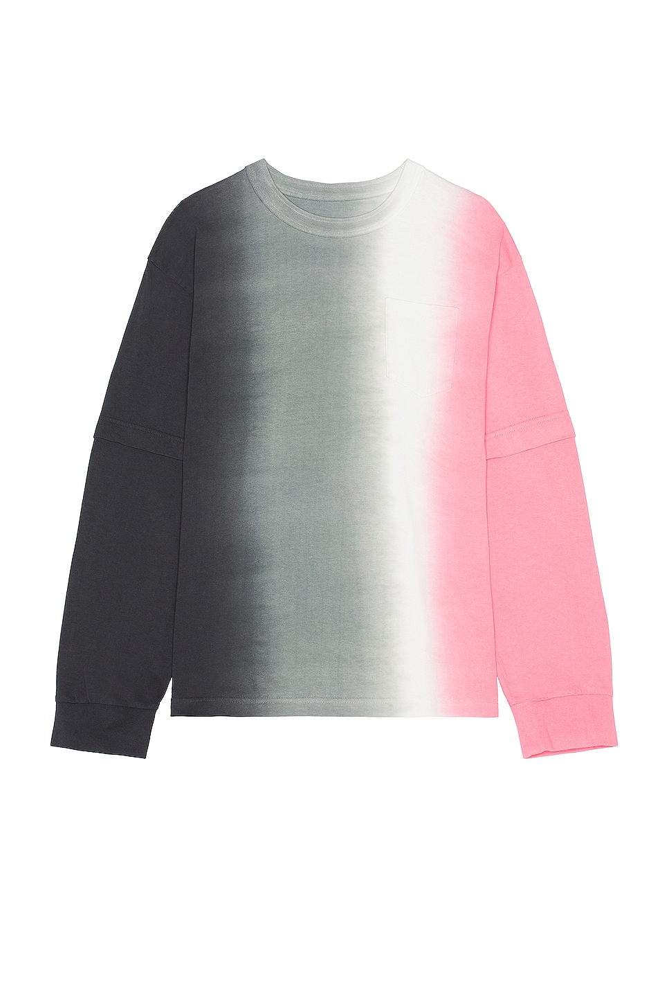 Image 1 of Sacai Tie Dye Cotton Jersey Long Sleeve T-shirt in Grey & Pink