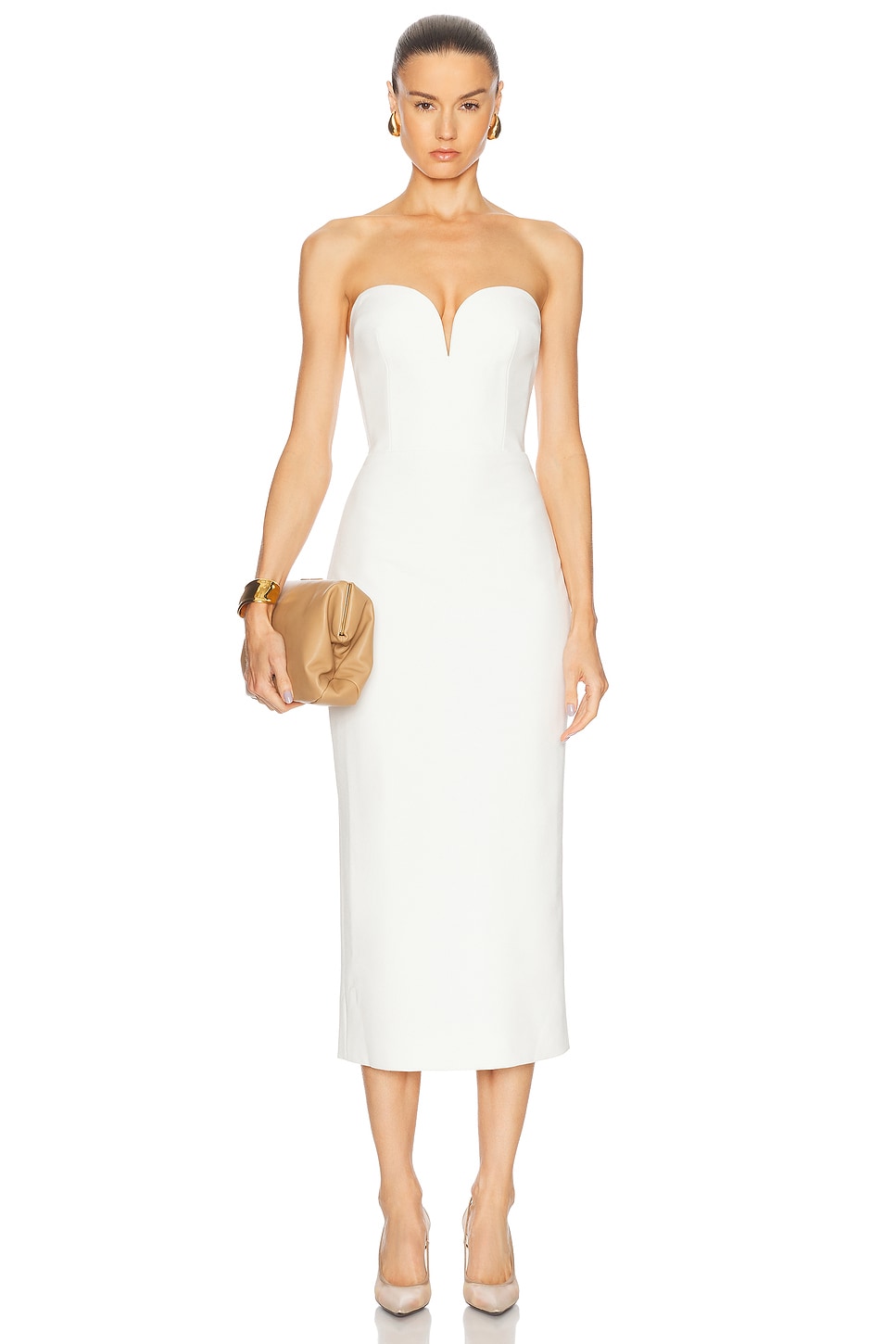 Evening Sweetheart Neckline Midi Dress in White