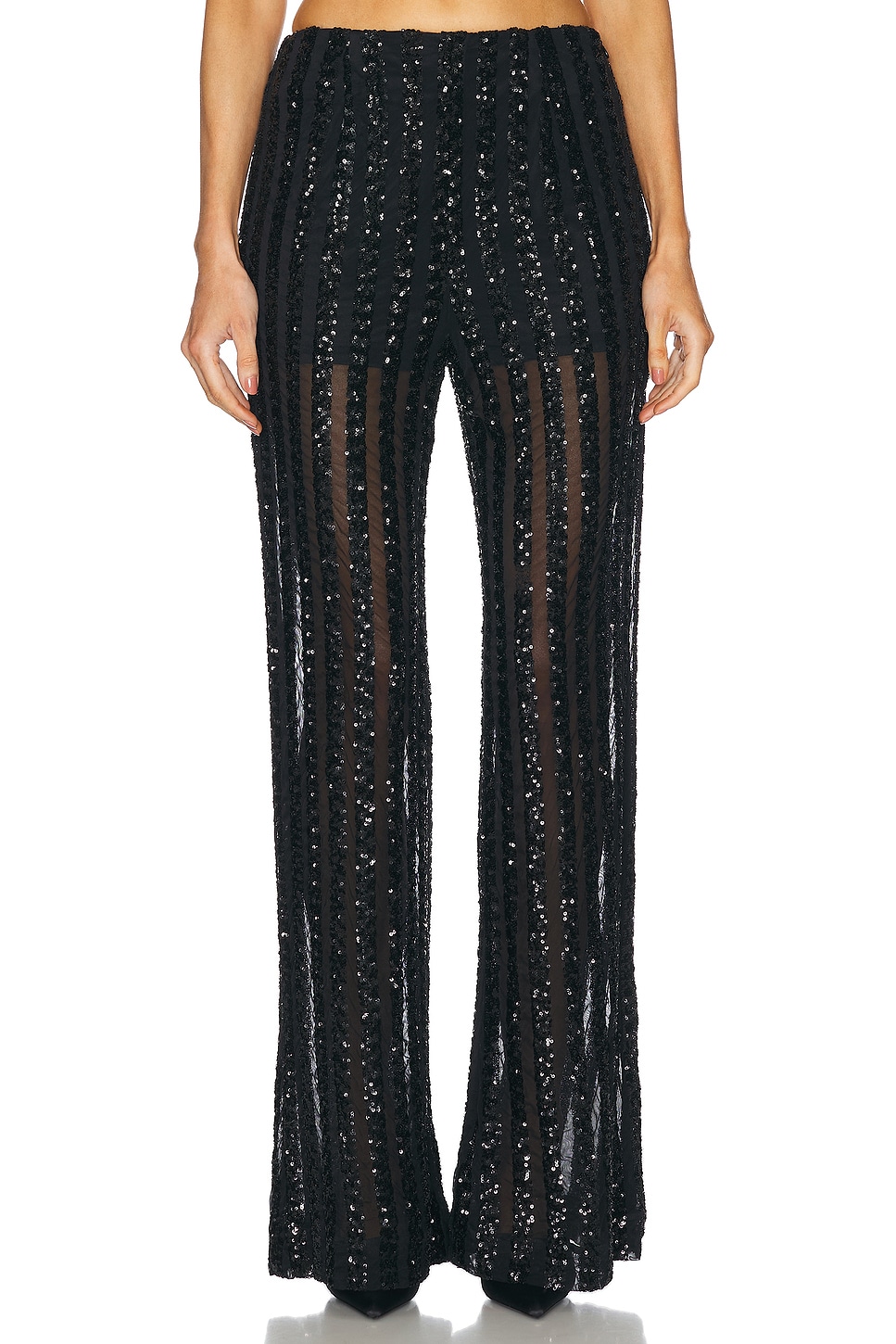 Striped Sequin Trouser in Black