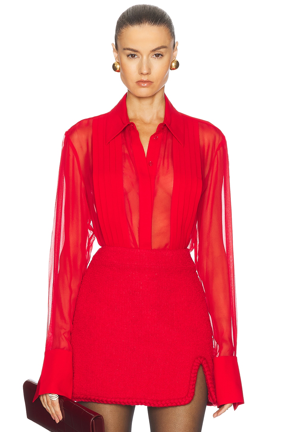 Meghan Panelled Silk Blouse in Red