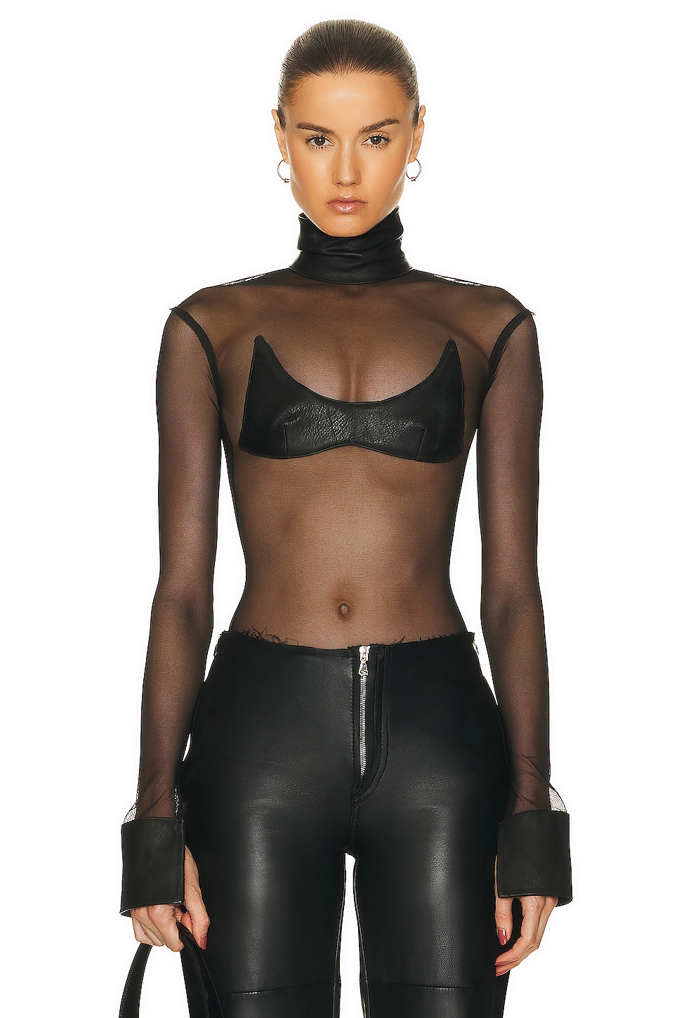 Image 1 of SAMI MIRO VINTAGE for FWRD V Mesh Bodysuit in Black Leather