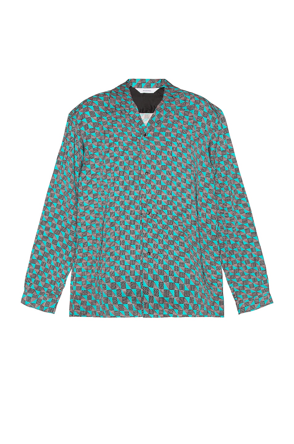 Image 1 of Sasquatchfabrix 50's Open Collar Shirt in Black & Green