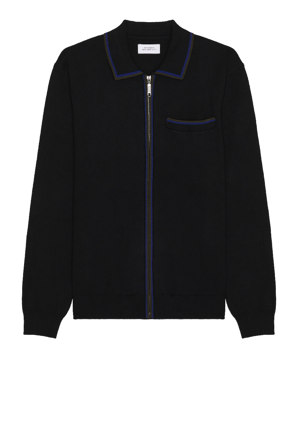 Image 1 of SATURDAYS NYC Saji Zip Polo Sweater in Black