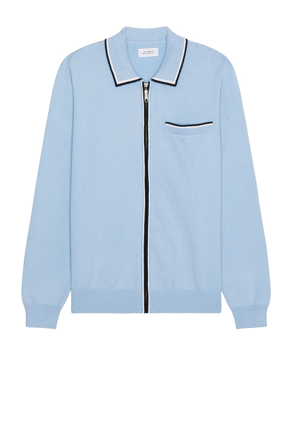 Image 1 of SATURDAYS NYC Saji Zip Polo Sweater in Forever Blue