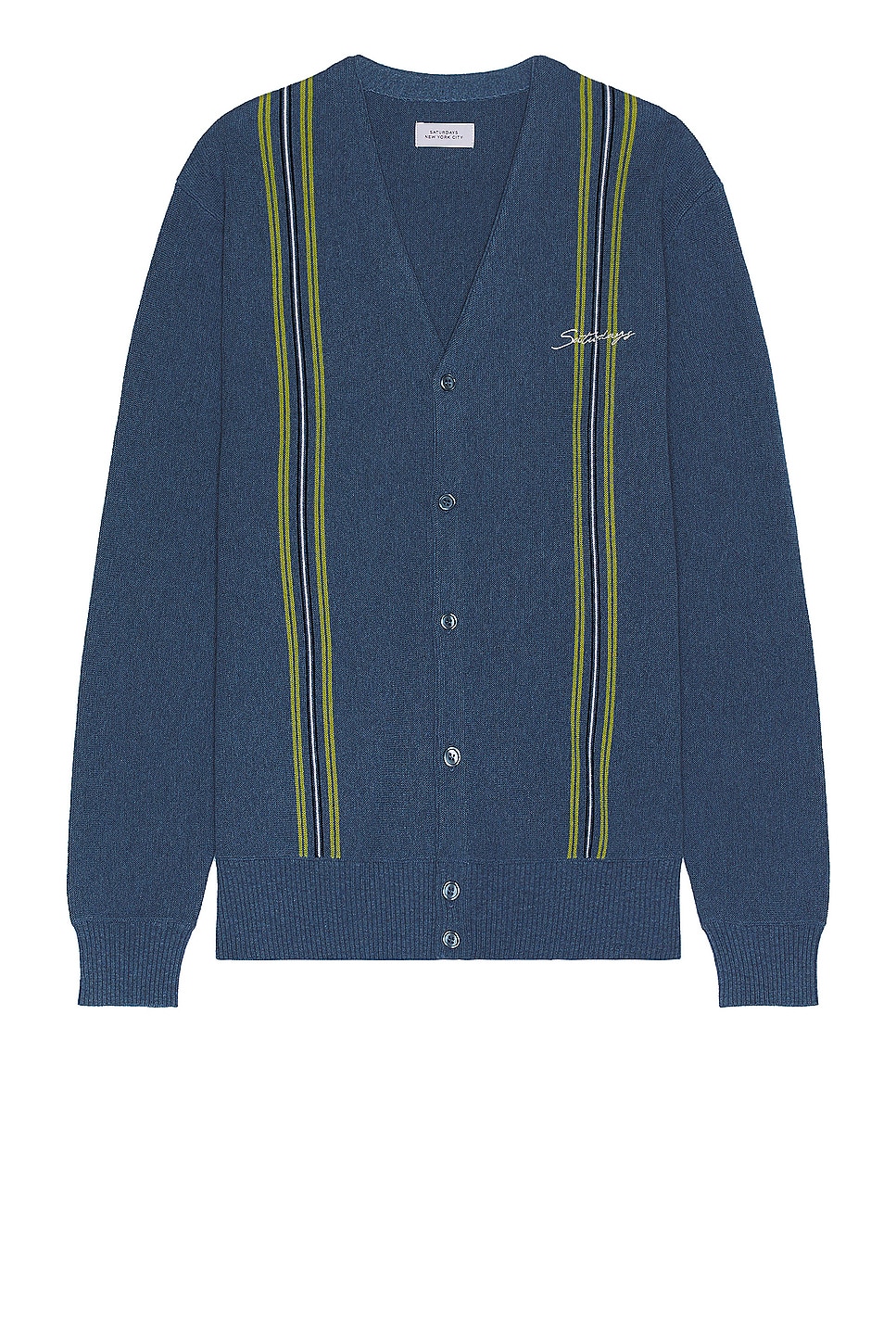 Image 1 of SATURDAYS NYC Michael High Guage Knit Cardigan in Coronet Blue