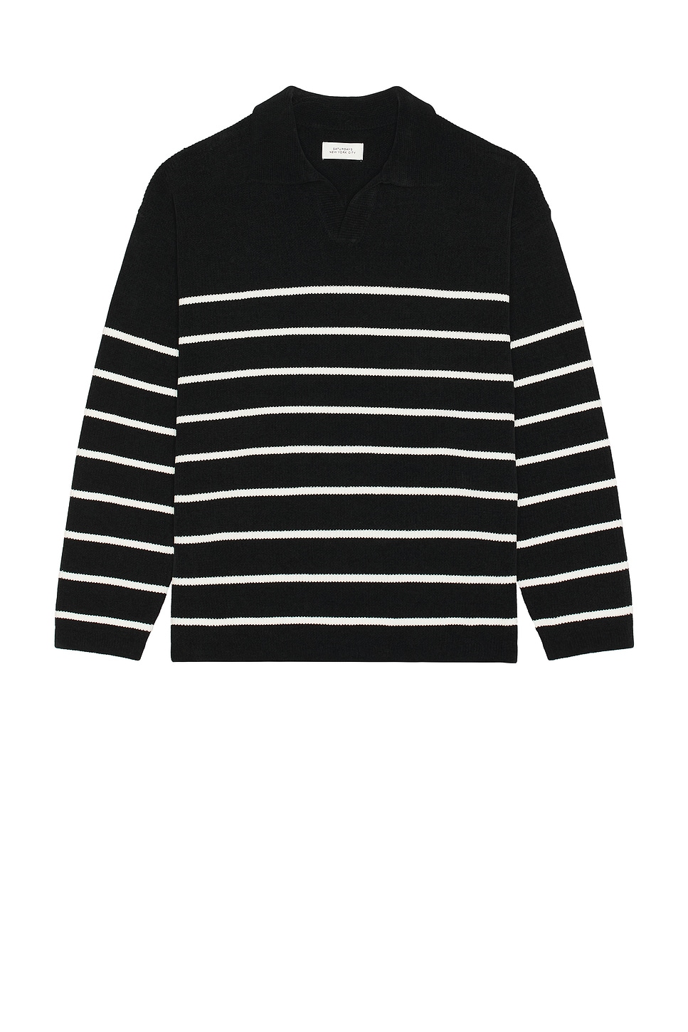 Mole Yarn Stripe Skipper Knit Polo in Black