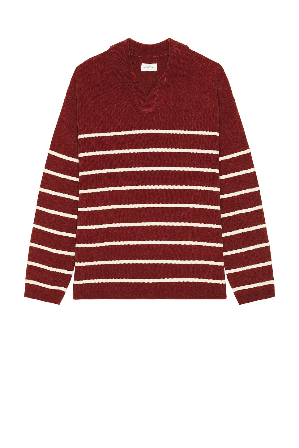 Mole Yarn Stripe Skipper Knit Polo in Red