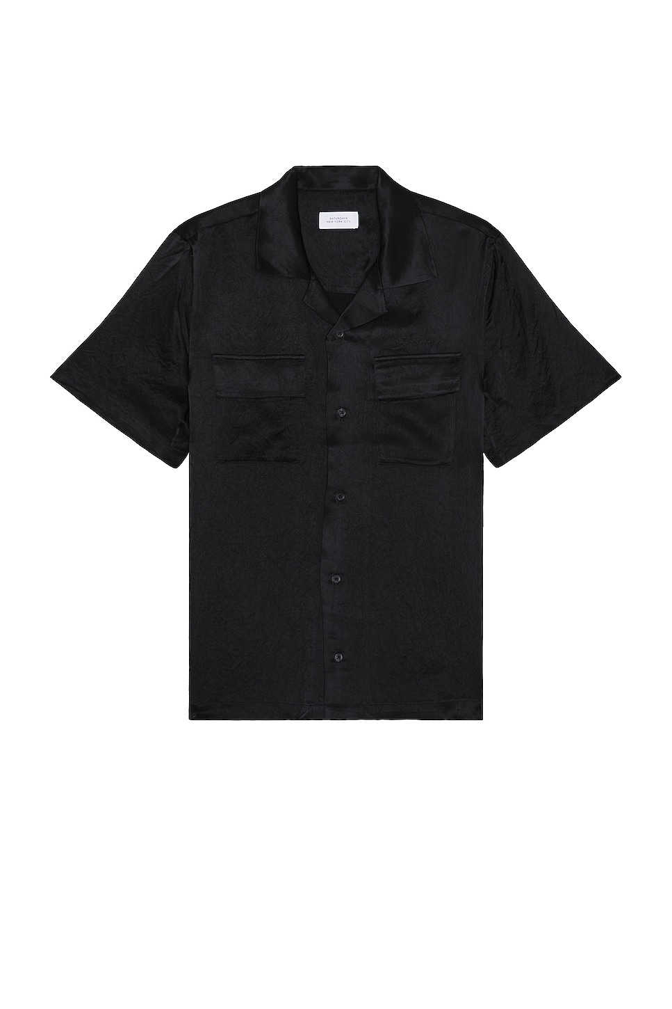 Image 1 of SATURDAYS NYC Canty Crinkled Satin Shirt in Black