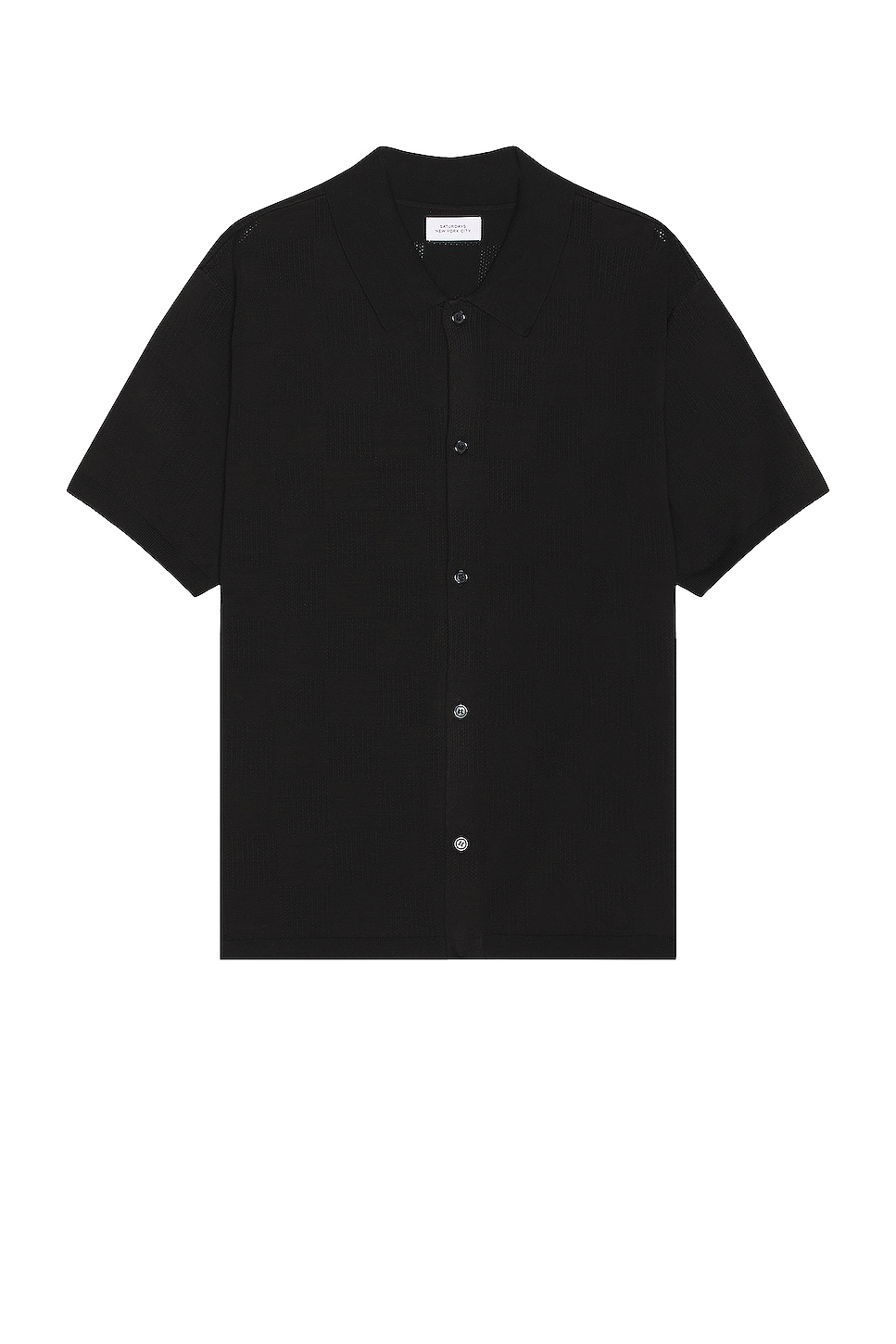 Image 1 of SATURDAYS NYC Kenneth Checkerboard Knit Short Sleeve Shirt in Black