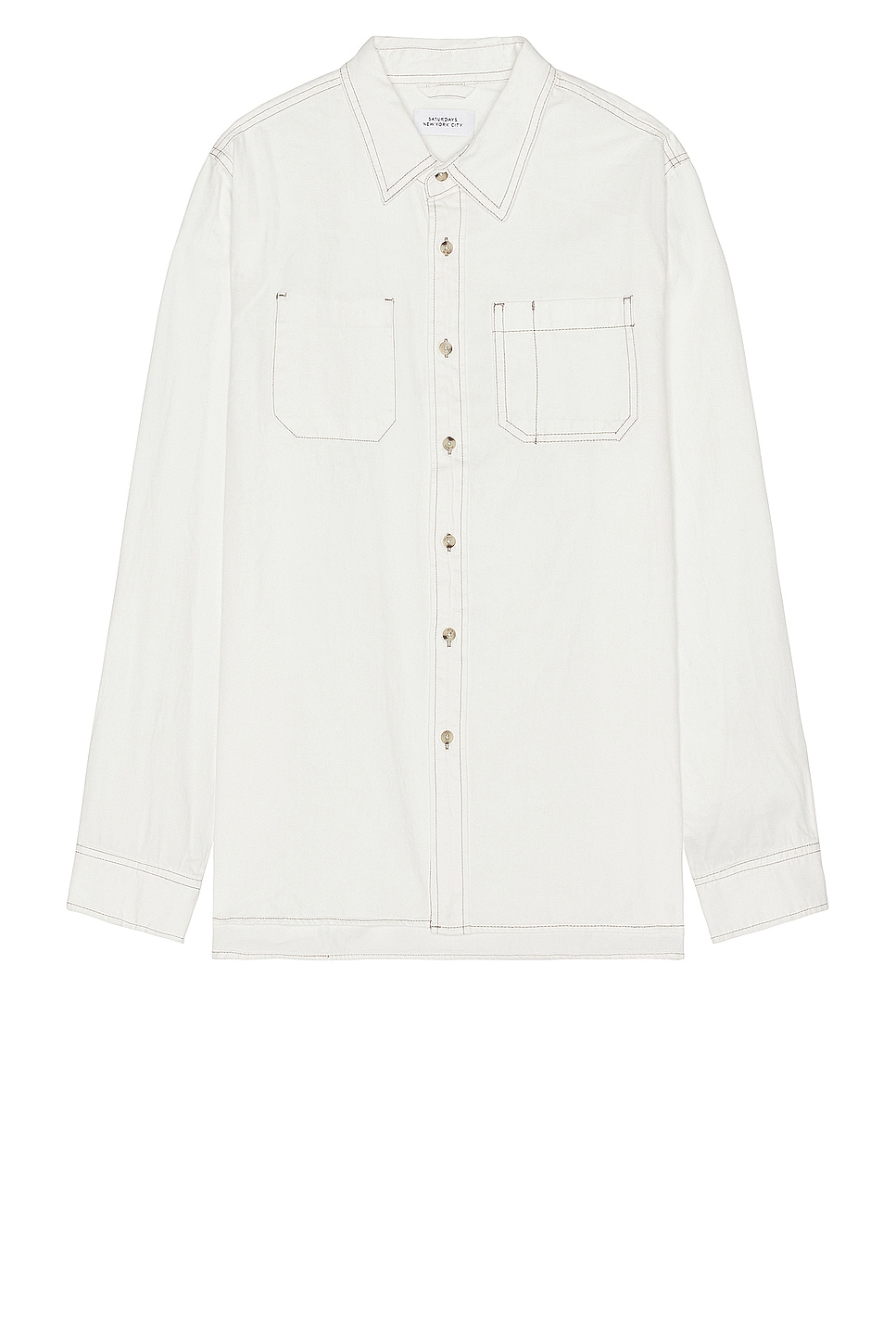 Image 1 of SATURDAYS NYC Kenmare Chambray Long Sleeve Shirt in Ivory