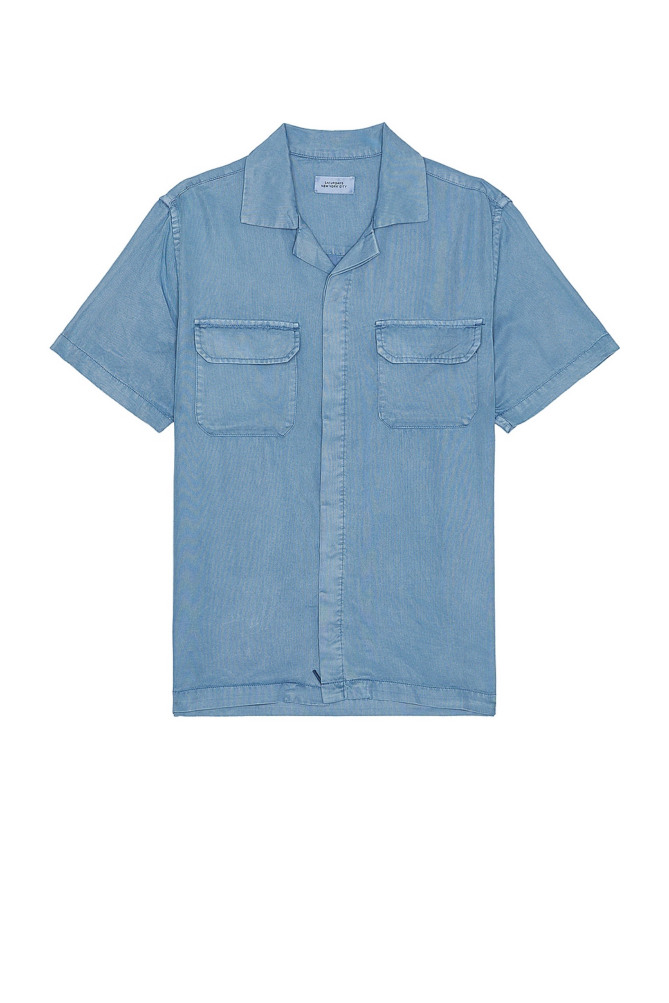 Image 1 of SATURDAYS NYC Gibson Pigment Dyed Short Sleeve Shirt in Coronet Blue