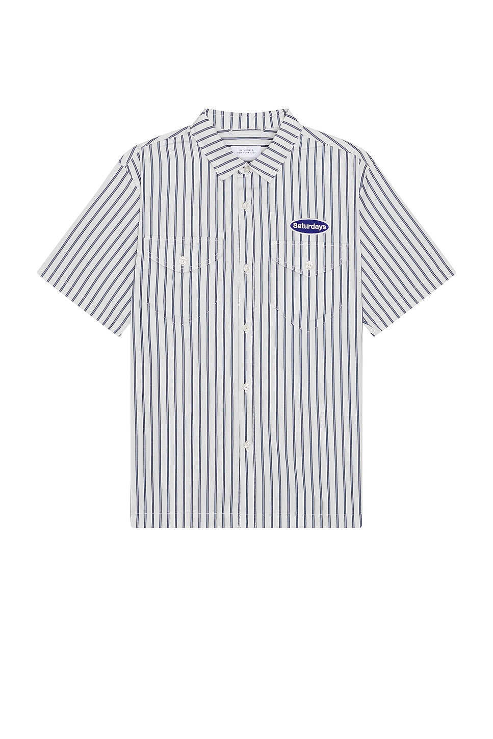 Image 1 of SATURDAYS NYC Bruce Striped Work Shirt in Ivory