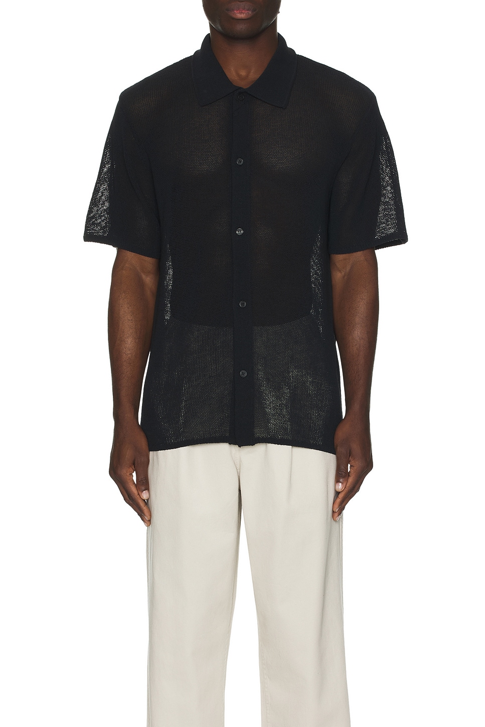 Image 1 of SATURDAYS NYC Kenneth Mesh Knit Shirt in Black