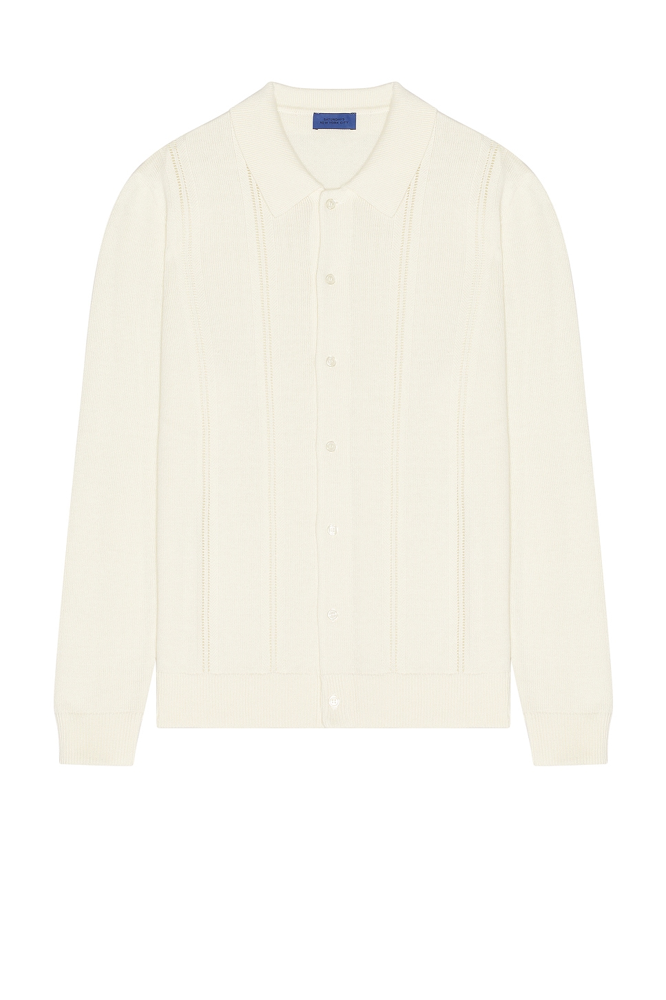 Image 1 of SATURDAYS NYC Jahmad Linen Long Sleeve Polo in Ivory