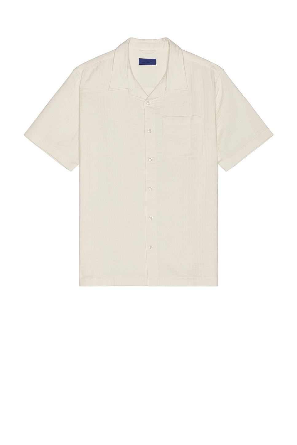 Image 1 of SATURDAYS NYC Bruce Double Layer Crinkle Short Sleeve Shirt in Ivory