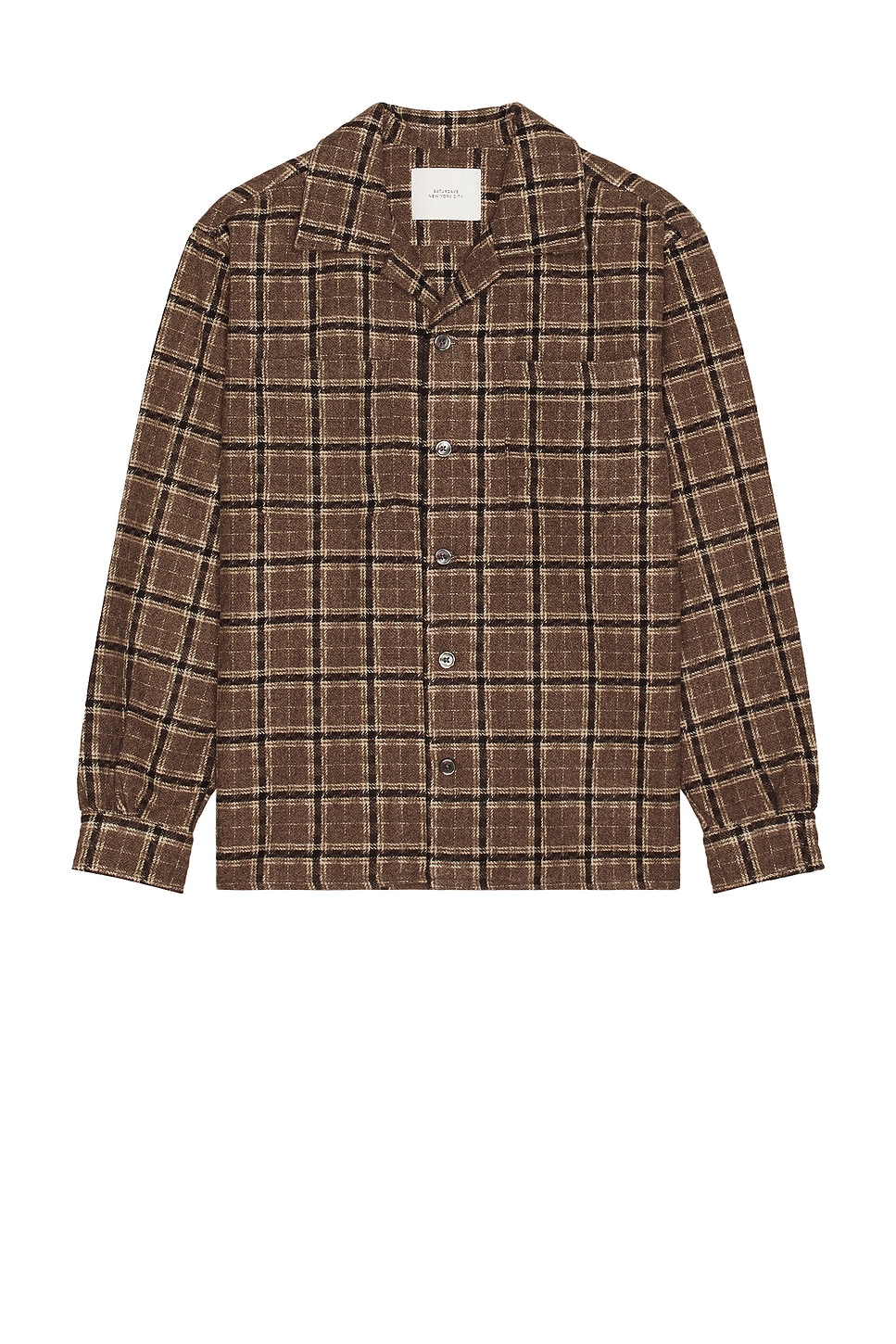 Open Collar Flannel Check Shirt in Brown