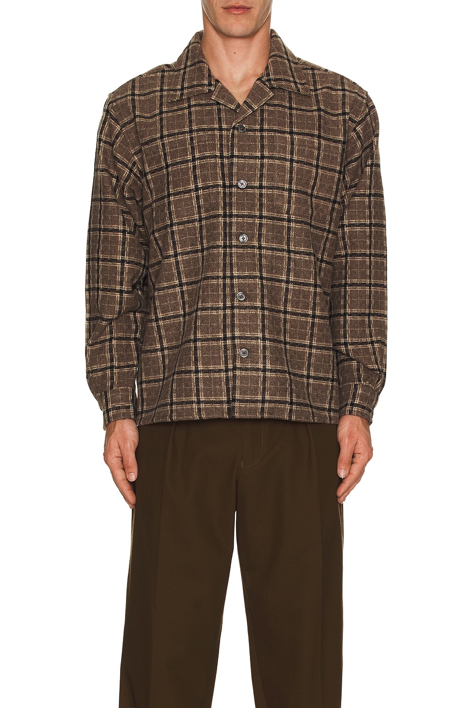 Image 1 of SATURDAYS NYC Open Collar Flannel Check Shirt in Beige