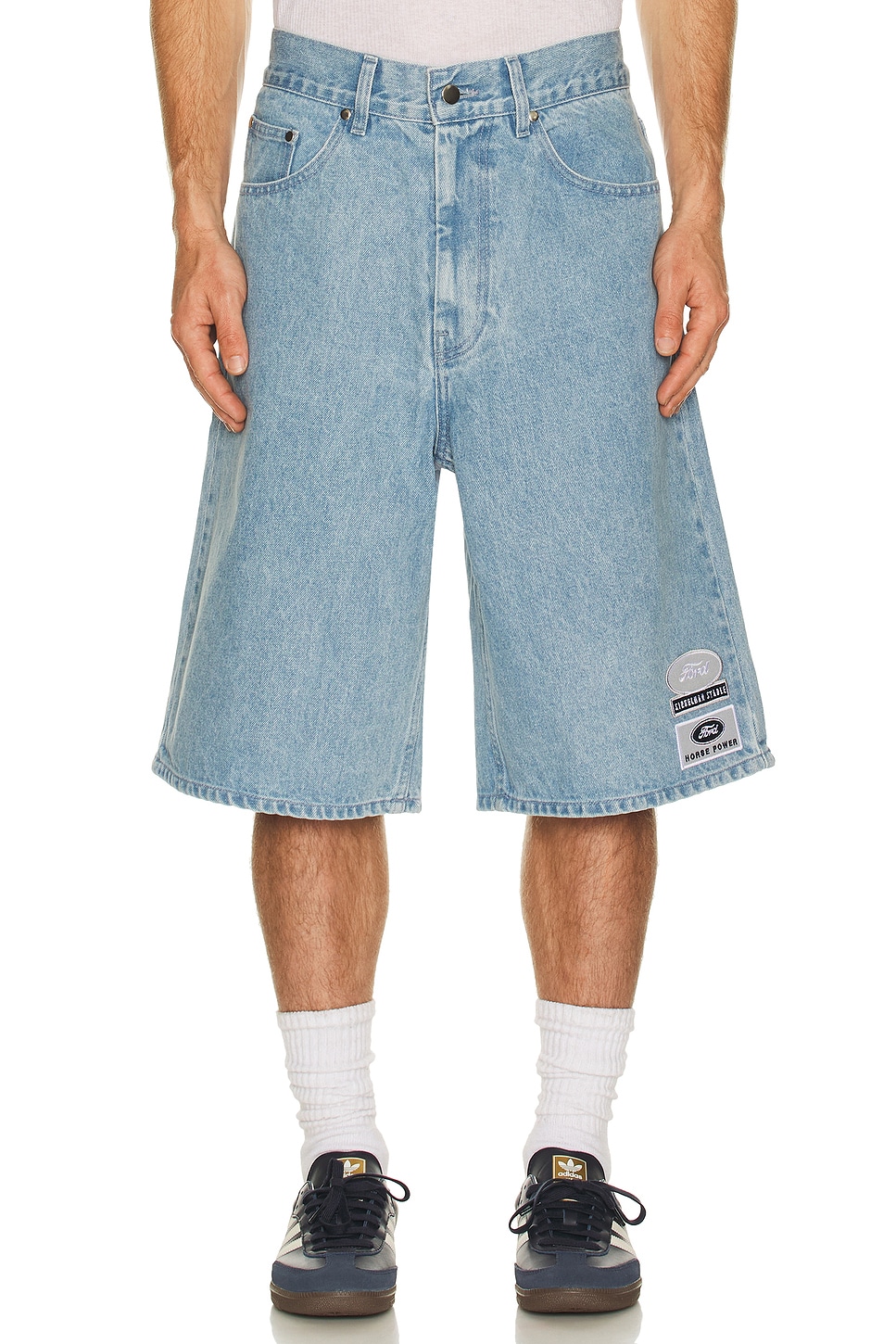 Image 1 of Siegelman Stable x Ford Patched Denim Jorts in Blue Indigo